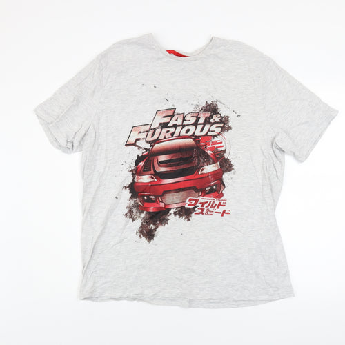 George Men’s Grey Fast & Furious Car Graphic Print T-Shirt XL Crew Neck