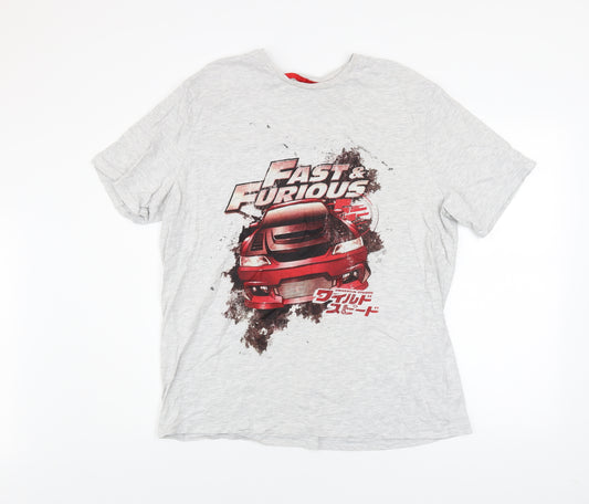 George Men’s Grey Fast & Furious Car Graphic Print T-Shirt XL Crew Neck