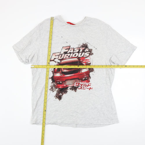 George Men’s Grey Fast & Furious Car Graphic Print T-Shirt XL Crew Neck