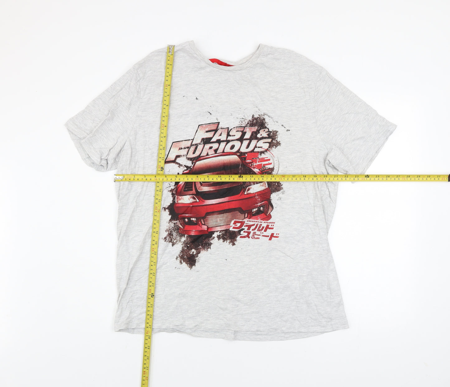 George Men’s Grey Fast & Furious Car Graphic Print T-Shirt XL Crew Neck