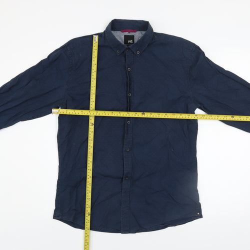 yd. Men's Blue Geometric Long Sleeve Button-Up Cotton Shirt Size M