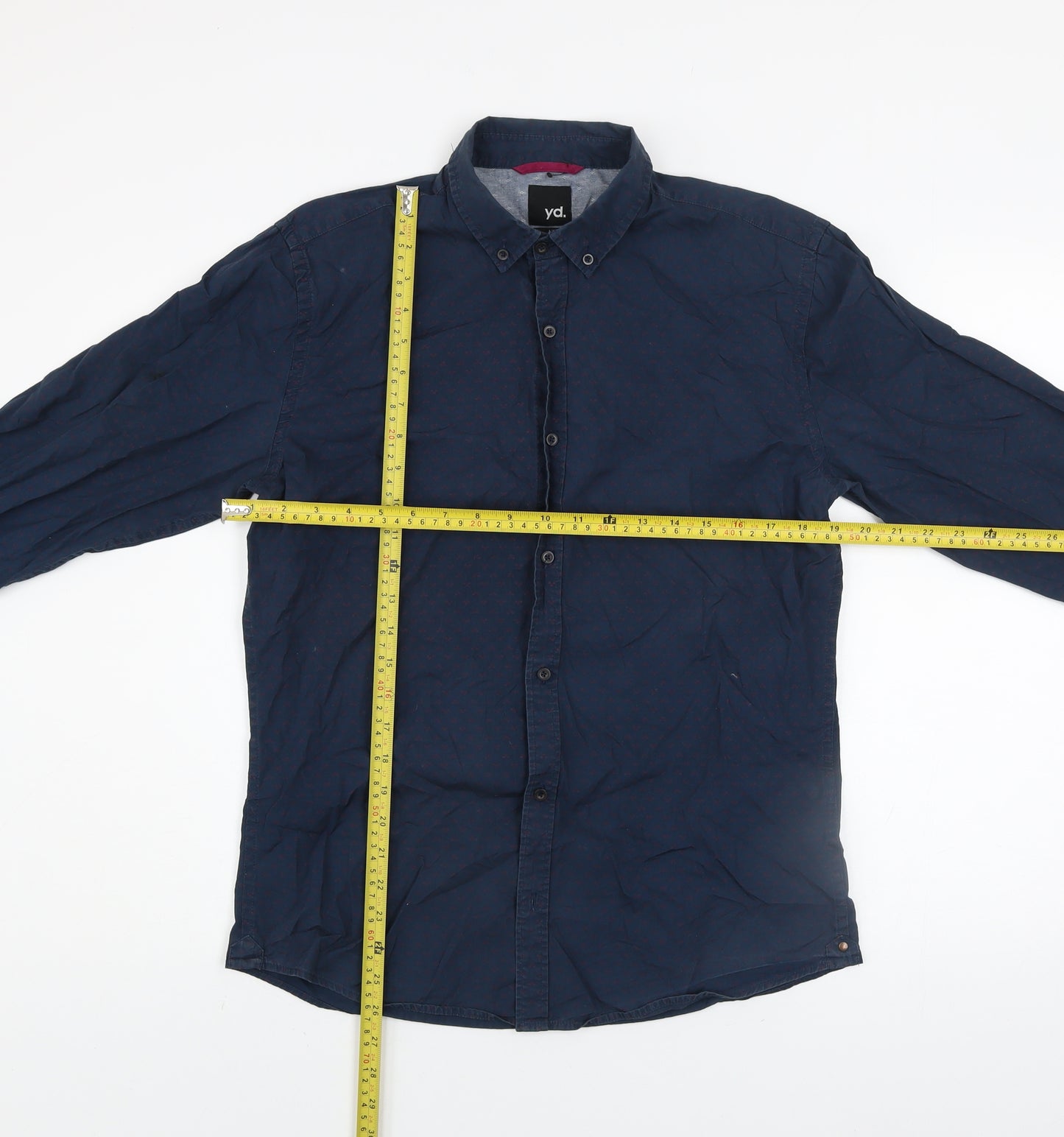 yd. Men's Blue Geometric Long Sleeve Button-Up Cotton Shirt Size M