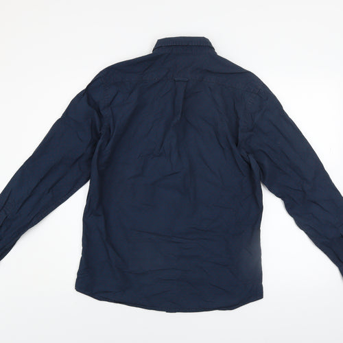 yd. Men's Blue Geometric Long Sleeve Button-Up Cotton Shirt Size M