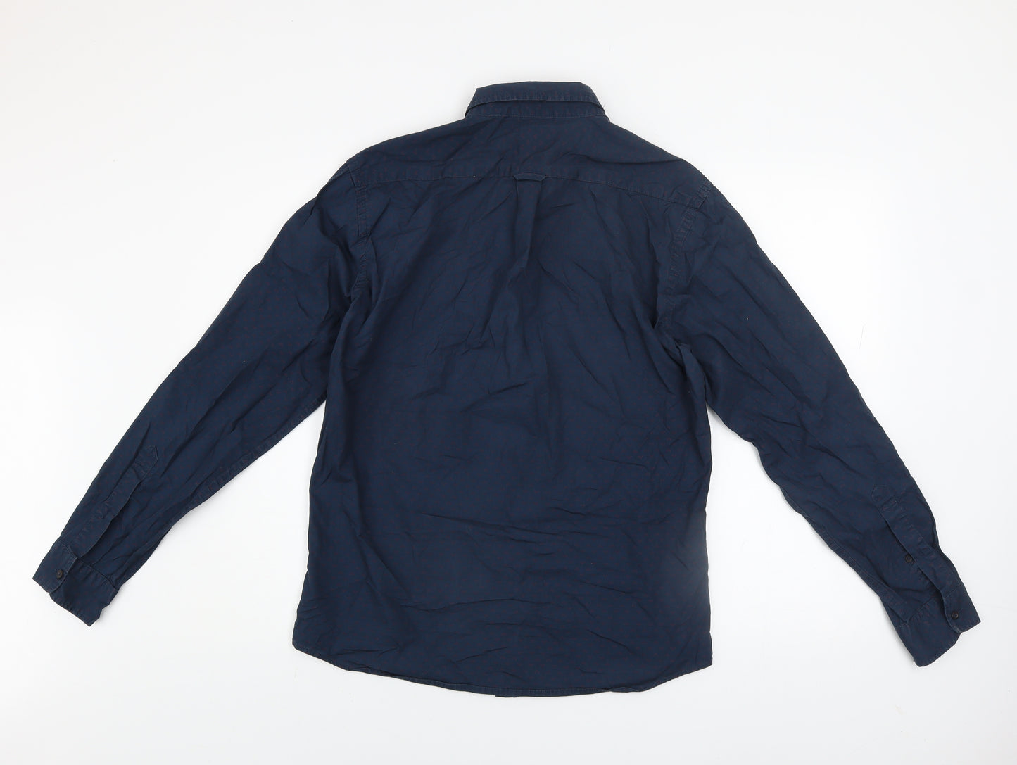 yd. Men's Blue Geometric Long Sleeve Button-Up Cotton Shirt Size M