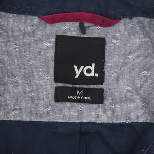 yd. Men's Blue Geometric Long Sleeve Button-Up Cotton Shirt Size M