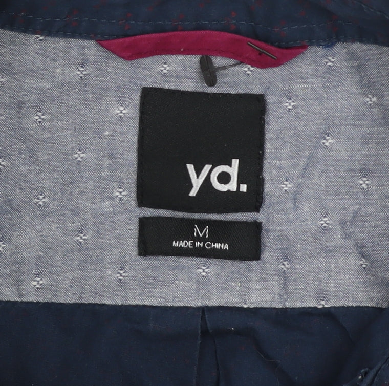 yd. Men's Blue Geometric Long Sleeve Button-Up Cotton Shirt Size M