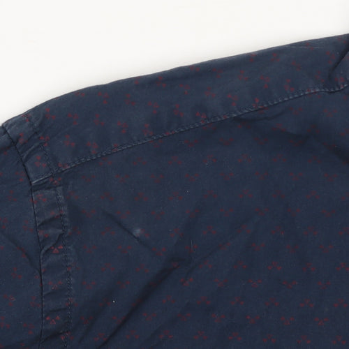 yd. Men's Blue Geometric Long Sleeve Button-Up Cotton Shirt Size M