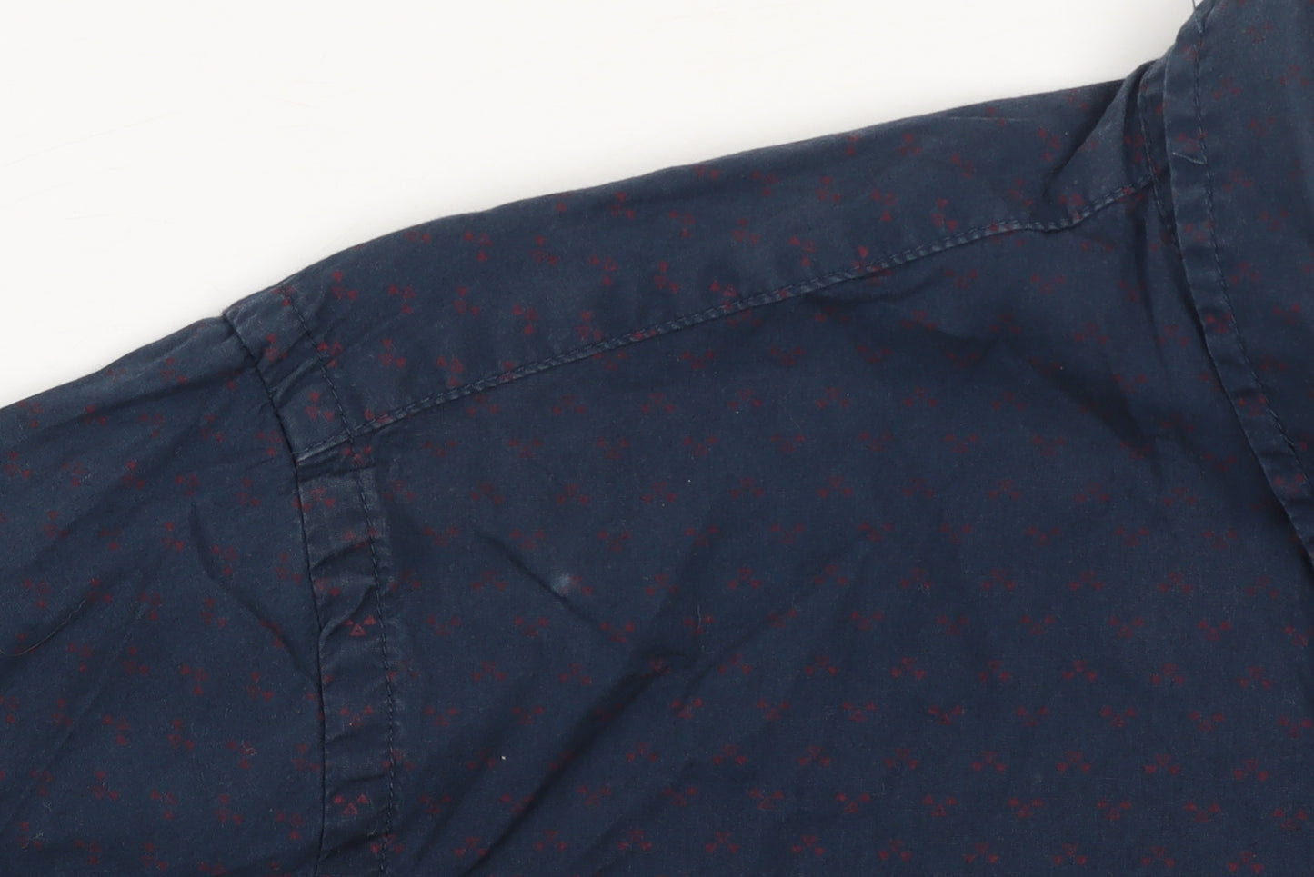 yd. Men's Blue Geometric Long Sleeve Button-Up Cotton Shirt Size M