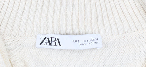 Zara Women Ivory Striped V-Neck Relaxed Knit Jumper Size S