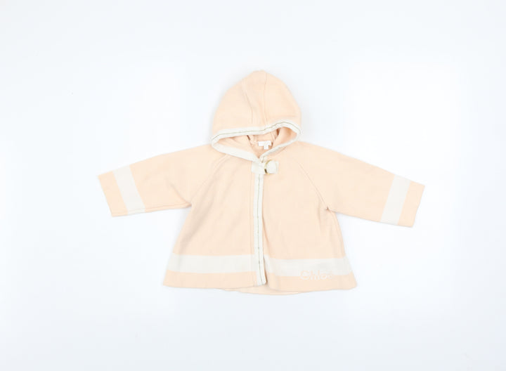 Chloé Girls Beige Hooded Knit Coat 2 Years Cotton Wool Blend