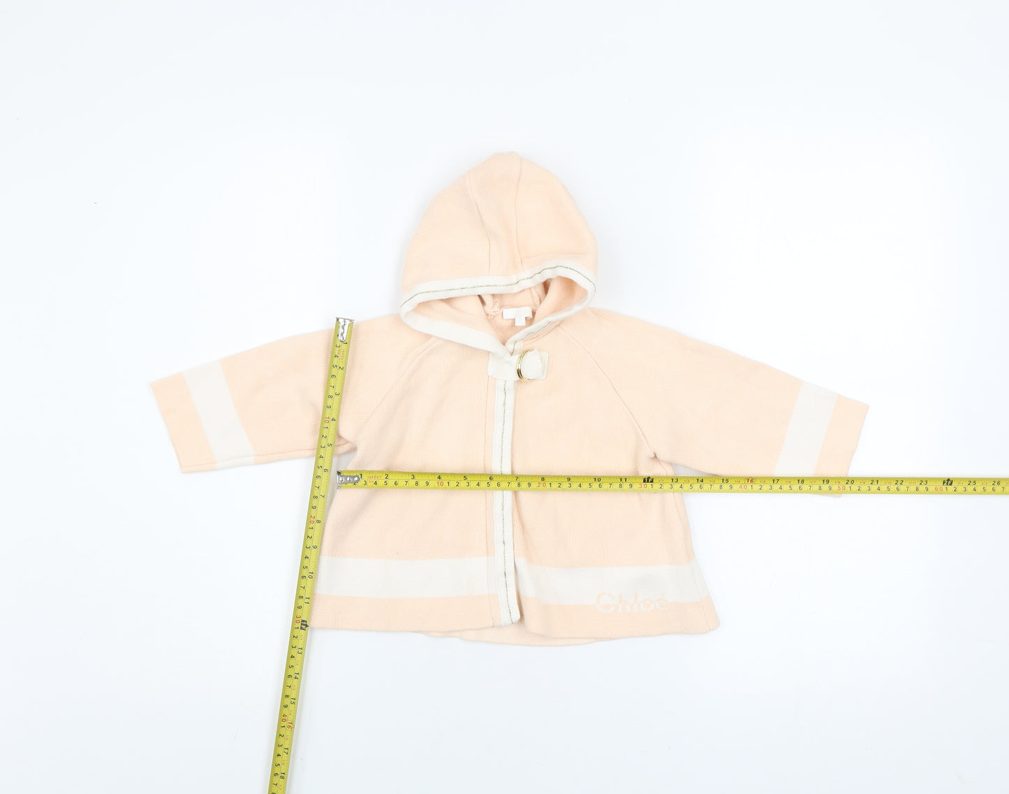 Chloé Girls Beige Hooded Knit Coat 2 Years Cotton Wool Blend