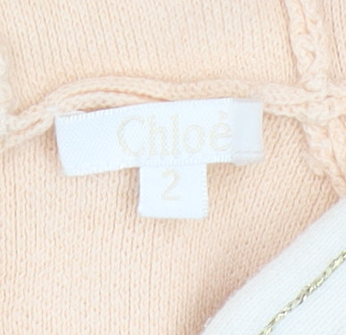 Chloé Girls Beige Hooded Knit Coat 2 Years Cotton Wool Blend
