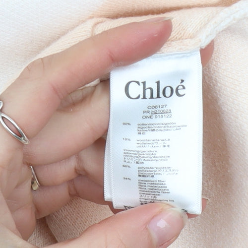 Chloé Girls Beige Hooded Knit Coat 2 Years Cotton Wool Blend