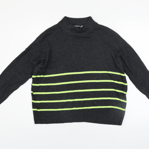 Mint Velvet Women’s Grey Mock Neck Striped Knit Jumper Size M