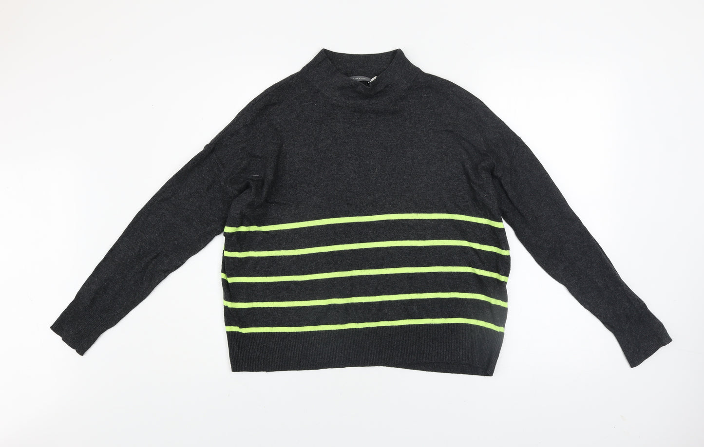 Mint Velvet Women’s Grey Mock Neck Striped Knit Jumper Size M