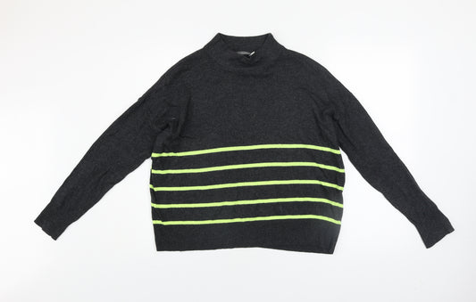 Mint Velvet Women’s Grey Mock Neck Striped Knit Jumper Size M