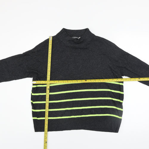 Mint Velvet Women’s Grey Mock Neck Striped Knit Jumper Size M