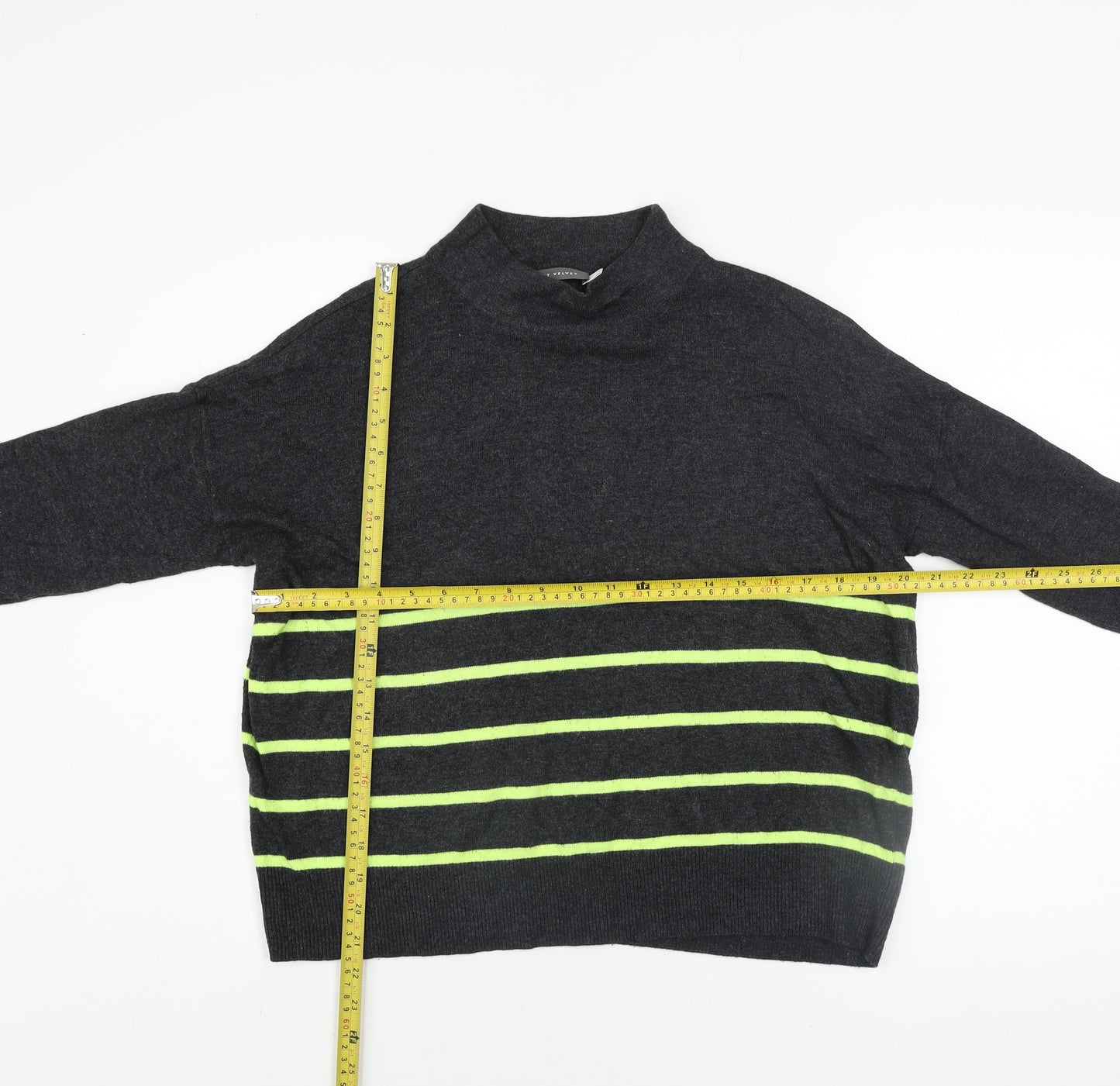 Mint Velvet Women’s Grey Mock Neck Striped Knit Jumper Size M