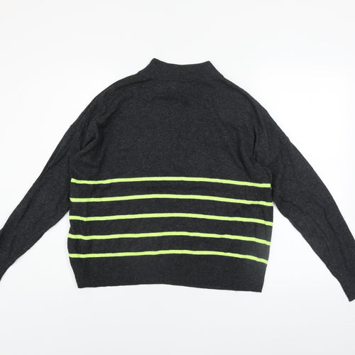 Mint Velvet Women’s Grey Mock Neck Striped Knit Jumper Size M