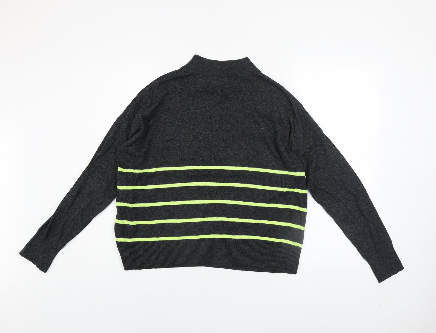 Mint Velvet Women’s Grey Mock Neck Striped Knit Jumper Size M