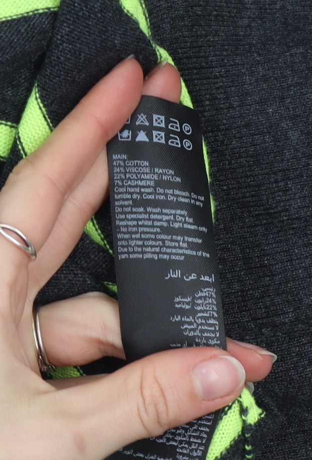 Mint Velvet Women’s Grey Mock Neck Striped Knit Jumper Size M