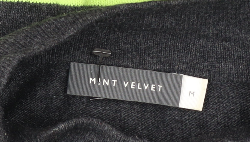 Mint Velvet Women’s Grey Mock Neck Striped Knit Jumper Size M