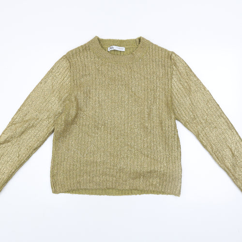 Zara Women's Green Cable-Knit Acrylic Jumper Size 12