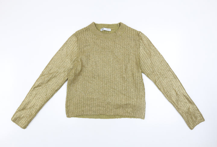 Zara Women's Green Cable-Knit Acrylic Jumper Size 12