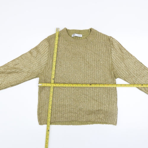 Zara Women's Green Cable-Knit Acrylic Jumper Size 12
