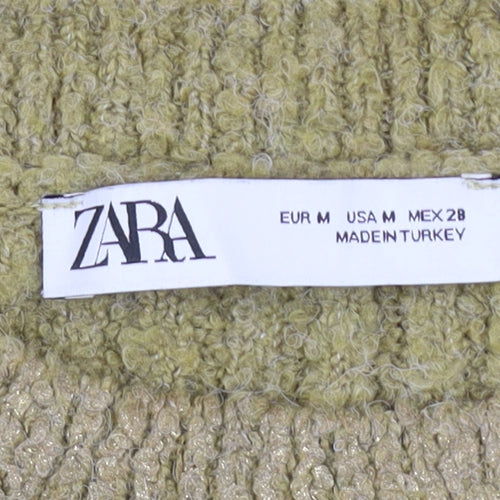 Zara Women's Green Cable-Knit Acrylic Jumper Size 12
