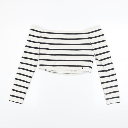 Jack Wills Women’s Black Striped Off Shoulder Cropped Top UK 12