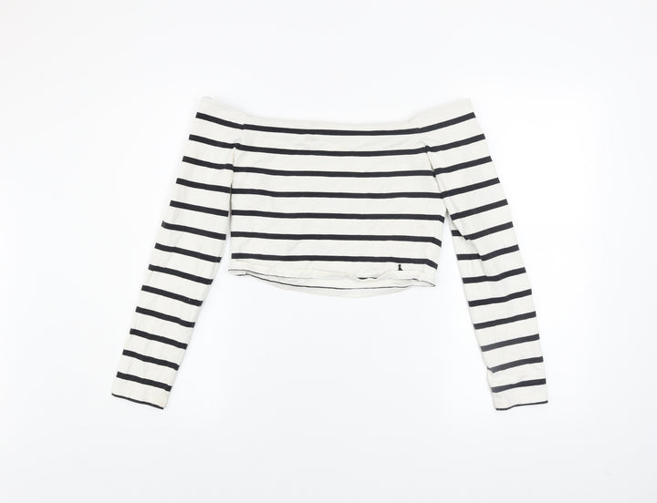 Jack Wills Women’s Black Striped Off Shoulder Cropped Top UK 12