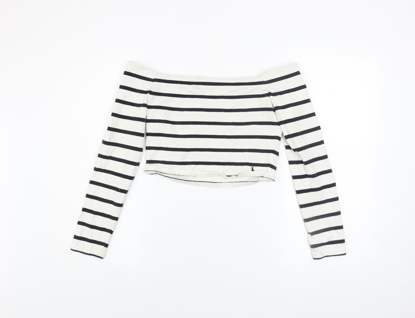 Jack Wills Women’s Black Striped Off Shoulder Cropped Top UK 12