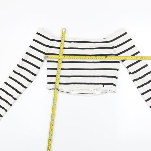 Jack Wills Women’s Black Striped Off Shoulder Cropped Top UK 12
