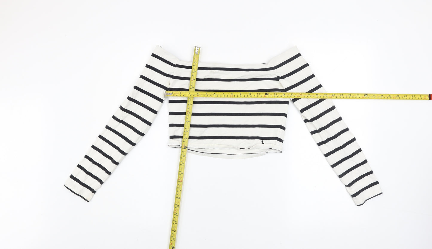 Jack Wills Women’s Black Striped Off Shoulder Cropped Top UK 12
