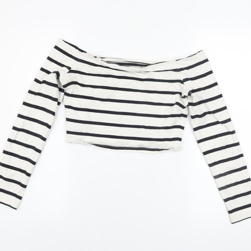 Jack Wills Women’s Black Striped Off Shoulder Cropped Top UK 12