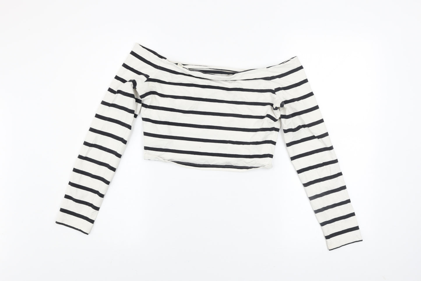 Jack Wills Women’s Black Striped Off Shoulder Cropped Top UK 12