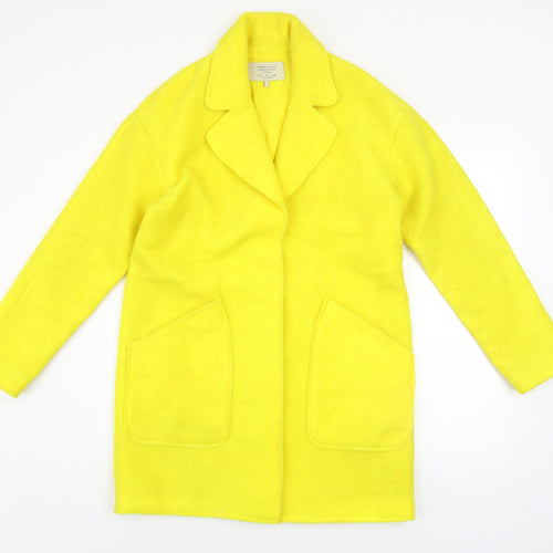 Zara Women Yellow Wool Blend Mid-Length Overcoat Size S
