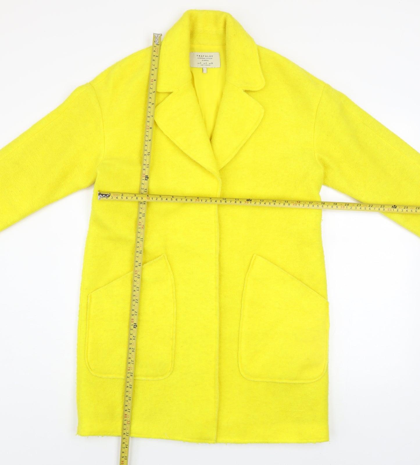 Zara Women Yellow Wool Blend Mid-Length Overcoat Size S