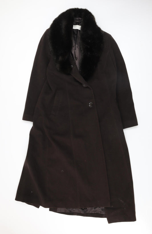 Precis Petite Black Wool Cashmere Long Fur Collar Coat Women's Size 12