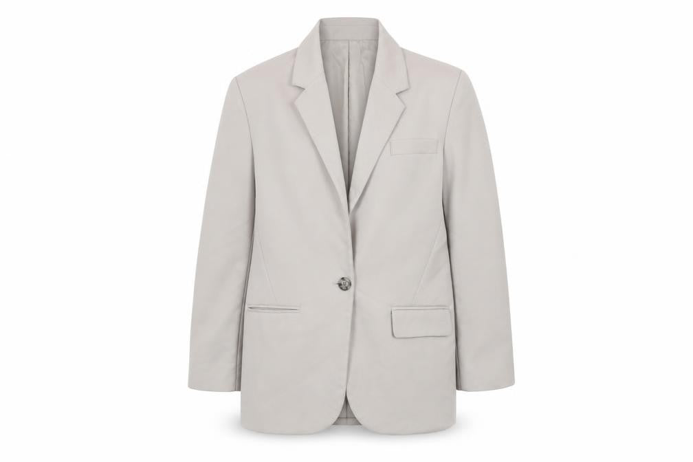 Front view of Stradivarius unisex beige regular fit lined blazer, size L