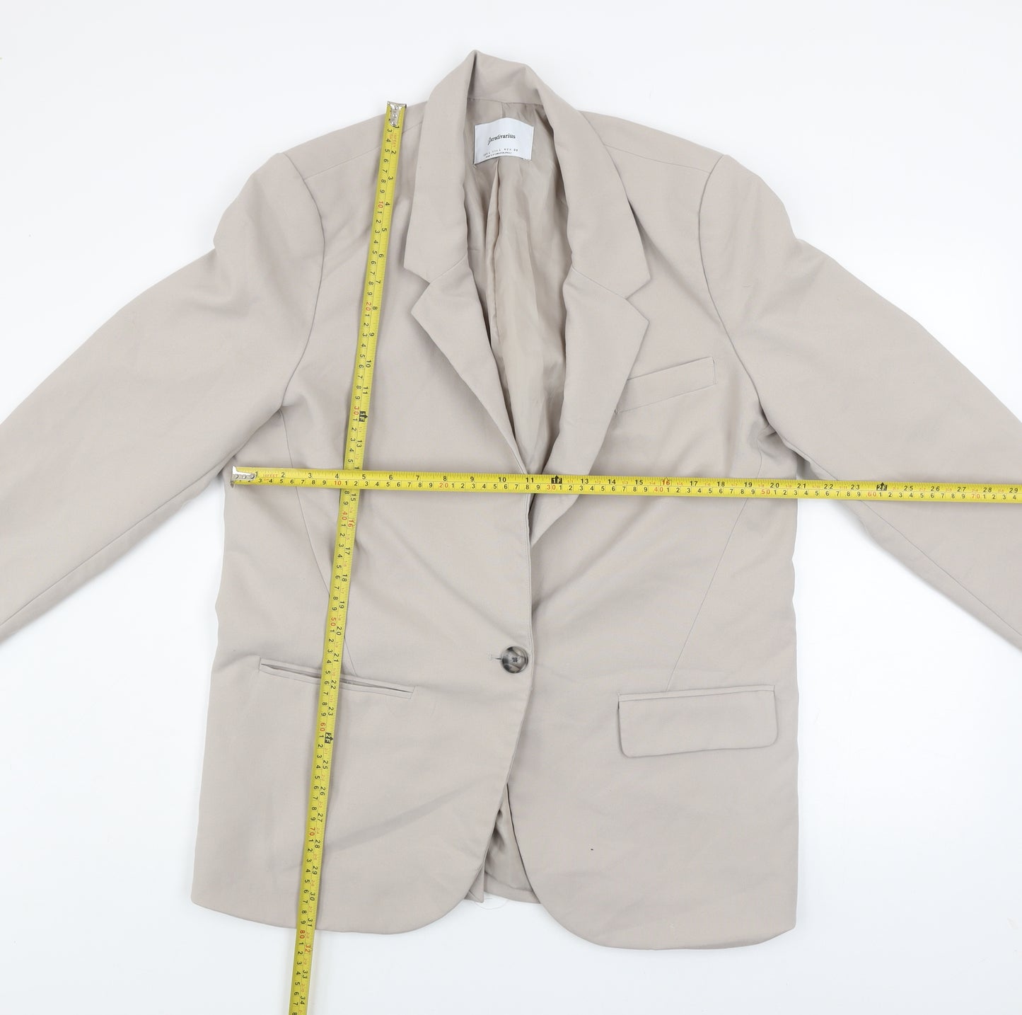 Stradivarius Unisex Beige Regular Fit Lined Blazer Size L