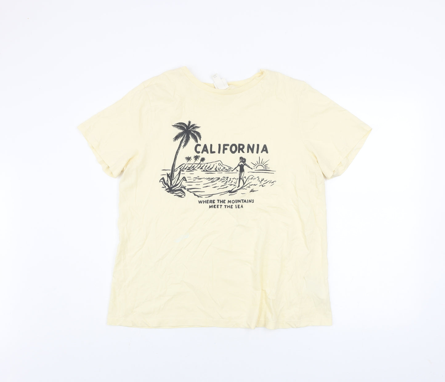 H&M Men's Beige California Graphic Print Cotton T-Shirt M