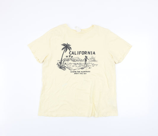 H&M Men's Beige California Graphic Print Cotton T-Shirt M