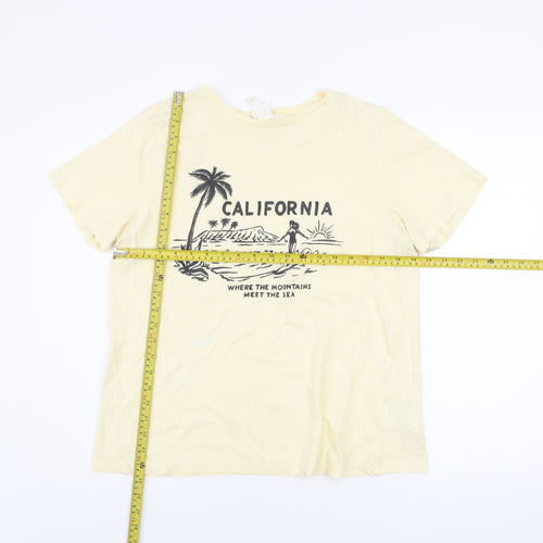 H&M Men's Beige California Graphic Print Cotton T-Shirt M