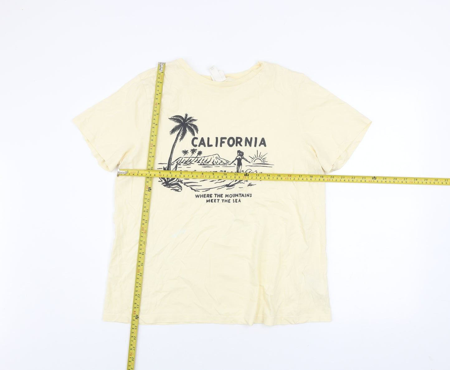 H&M Men's Beige California Graphic Print Cotton T-Shirt M