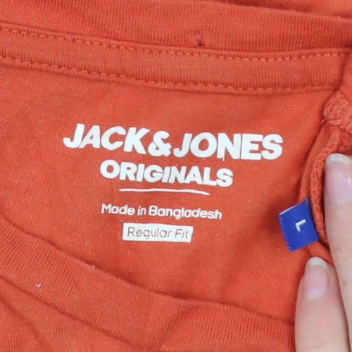 Jack & Jones Originals Men's Orange Cotton Regular Fit T-Shirt L