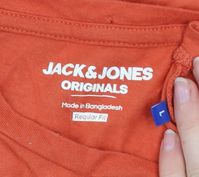 Jack & Jones Originals Men's Orange Cotton Regular Fit T-Shirt L
