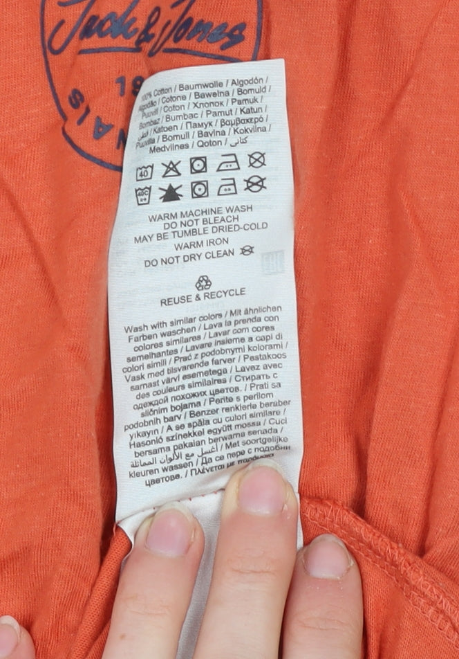 Jack & Jones Originals Men's Orange Cotton Regular Fit T-Shirt L