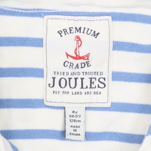 Joules Girls Blue Striped Long Sleeve Cotton Nautical T-Shirt 8 Years
